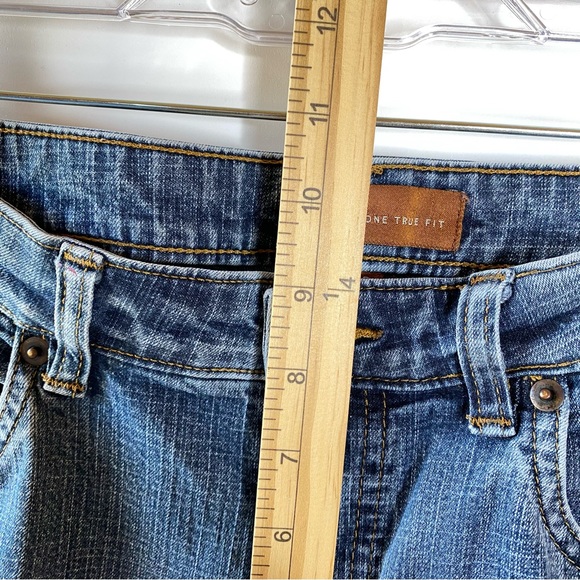 Lee Womens Jeans One True Fit 11/12 Petite Blue Distressed Bootcut Stretch - Picture 9 of 13